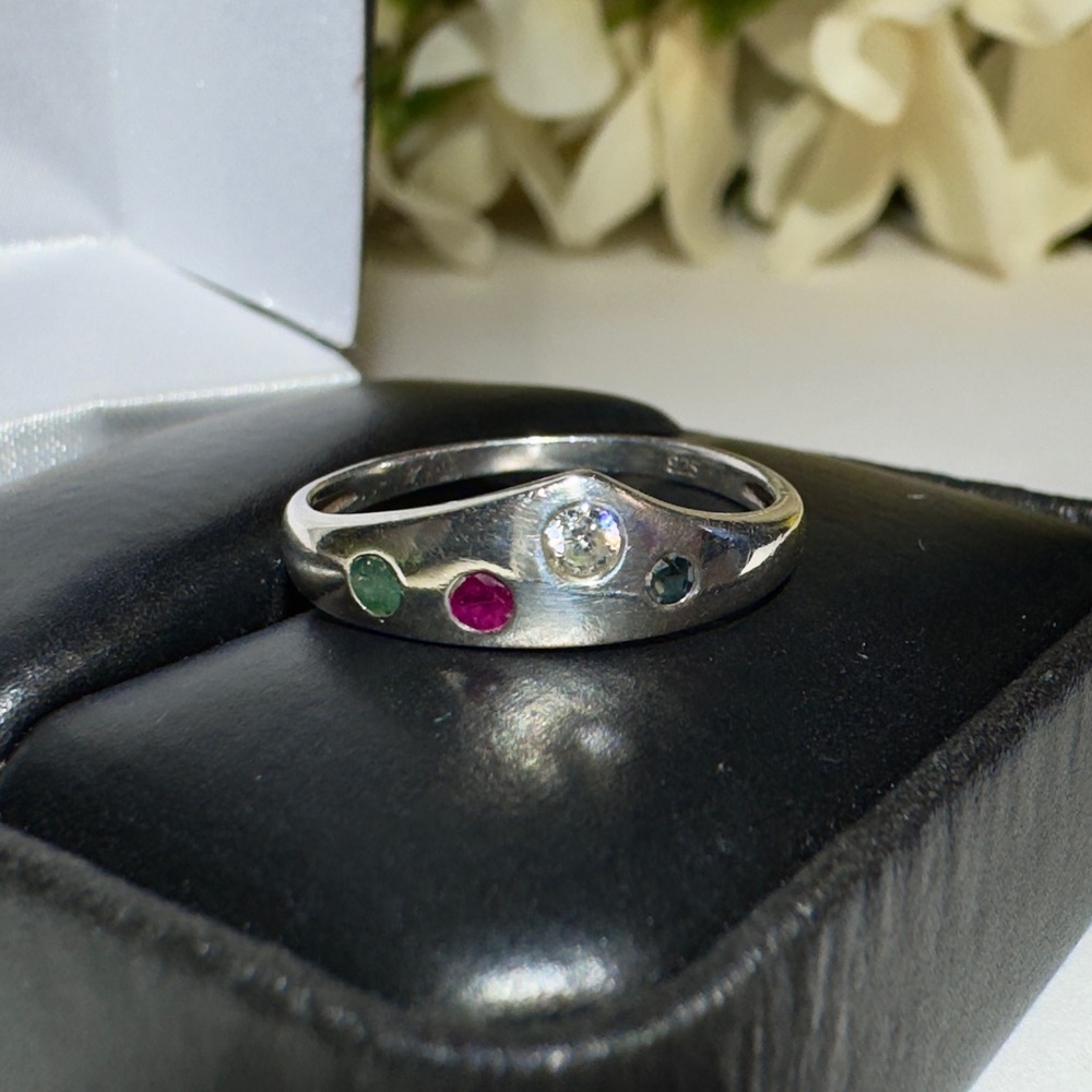 Vintage Handmade Custom Made Ring with Genuine Ruby, Sapphire, & Emerald! 925 - Picture 14 of 15